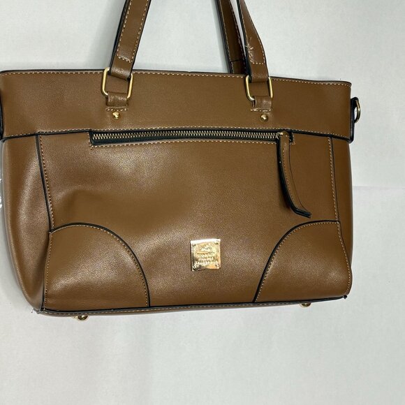 Huanying Shiyong Deligaopiju Brown Leather Tote Bag Zipper Closure Dual Handles - Picture 2 of 16